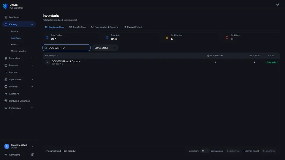 Daftar penyesuaian setelah reload dengan dokumen berstatus Dibatalkan