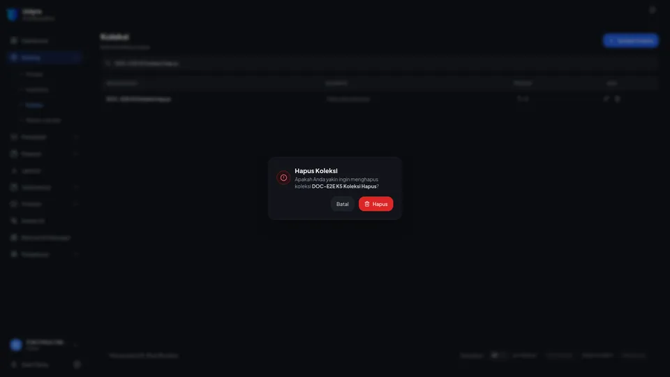Dialog Hapus Koleksi dengan nama koleksi dan tombol Batal serta Hapus