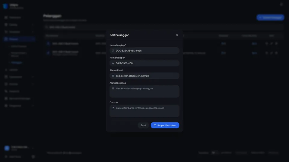 Dialog Edit Pelanggan terisi data pelanggan saat ini