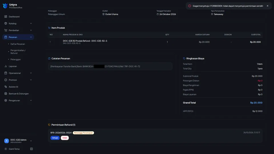 Pemberitahuan merah Gagal menyetujui: FORBIDDEN: tidak dapat menyetujui permintaan sendiri