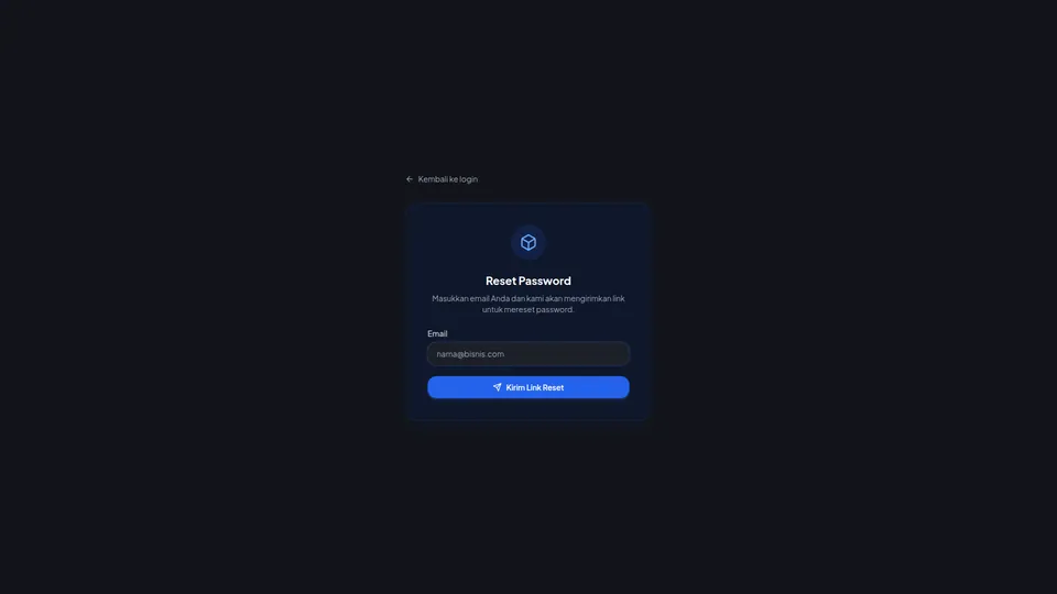 Halaman Reset Password dengan kolom Email dan tombol Kirim Link Reset