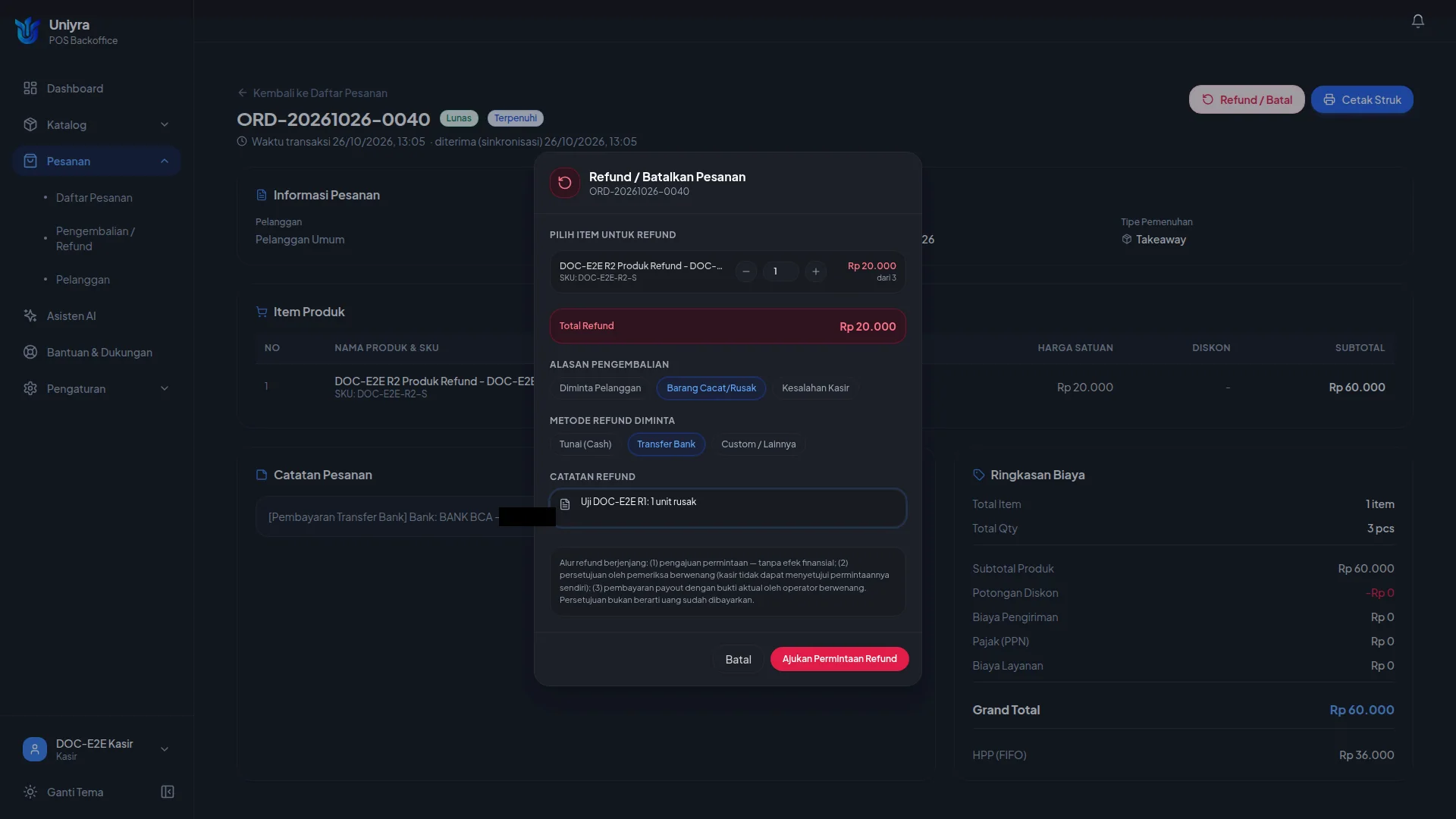 Form pengajuan refund sebagian dari tutorial